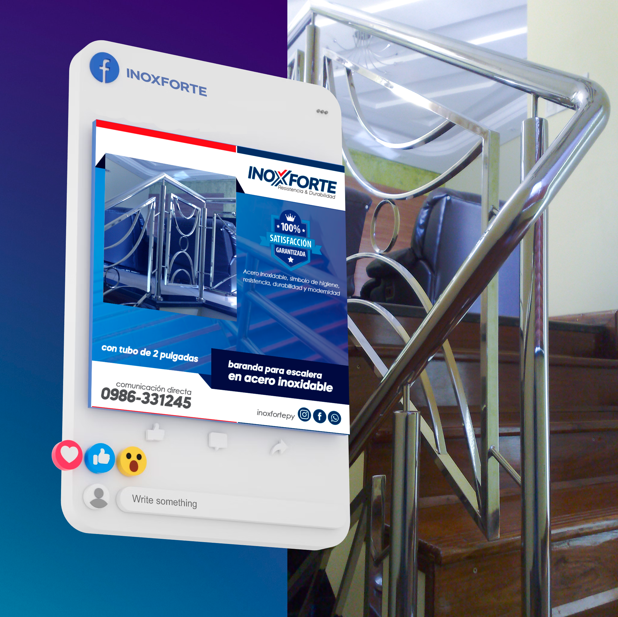 Baranda para escalera con diseño especial en acero inoxidable