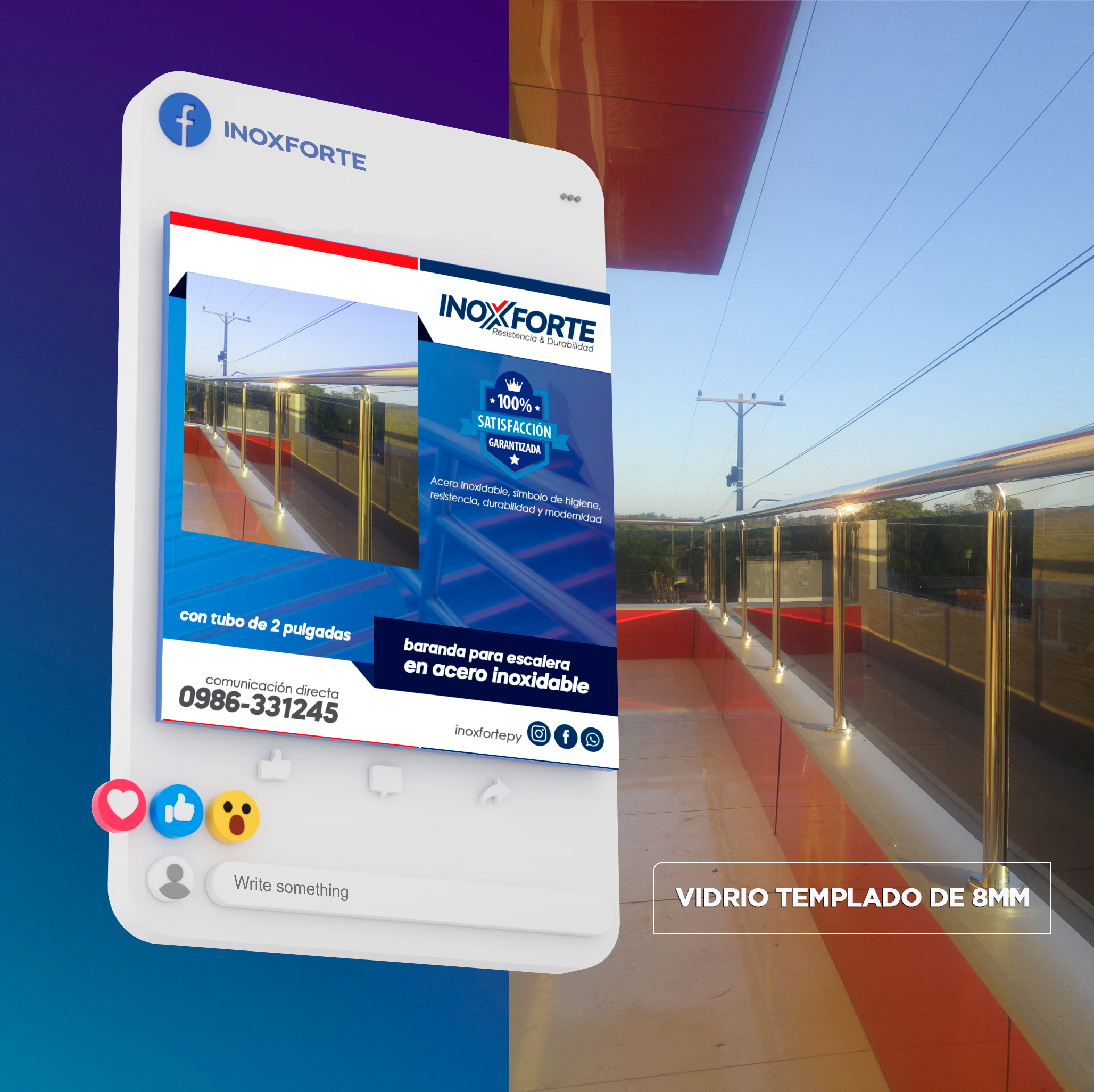 Baranda para balcón con vidrio templado 