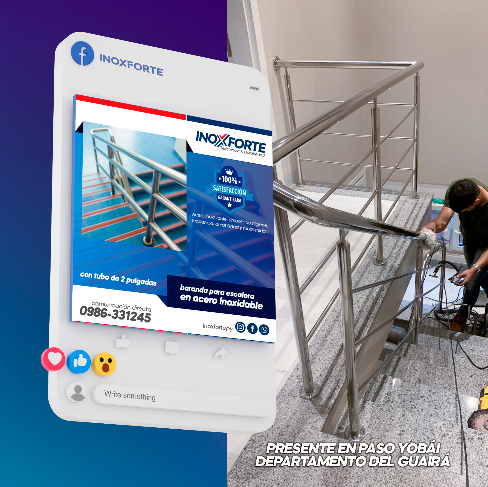 Baranda para escalera en acero inoxidable